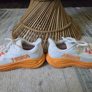 Hoka White & Orange Cushioned Running Sneakers